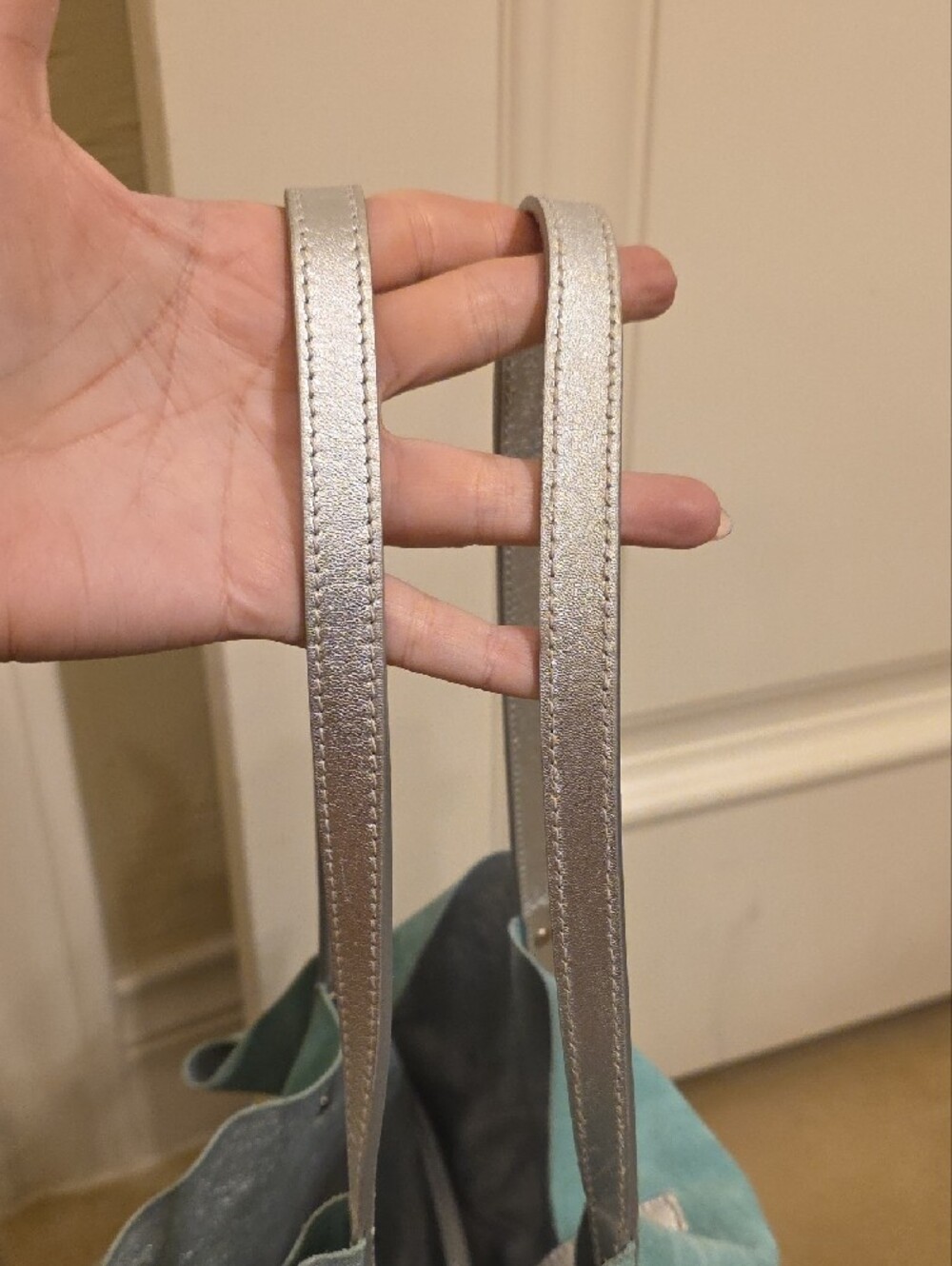Tiffany & Co. Metallic Silver Tote with REVERSIBLE Tiffany Blue - Picture 11 of 13